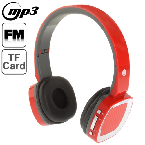 D-430 Headphone MP3 Player / Wireless Headphones, Support FM / TF Card (Red) - Click Image to Close